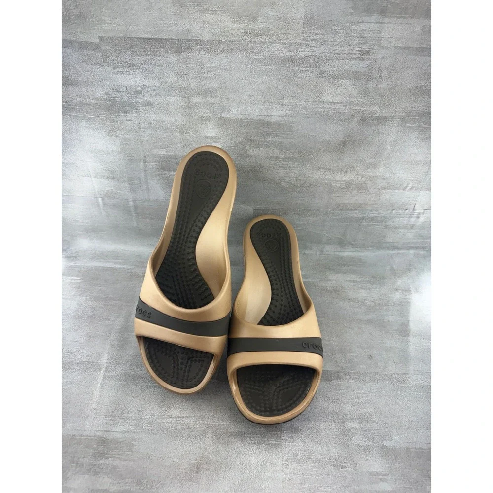 Crocs Havana Wedge Slide Sandals Bronze Espresso Brown Women Sz 8 11181